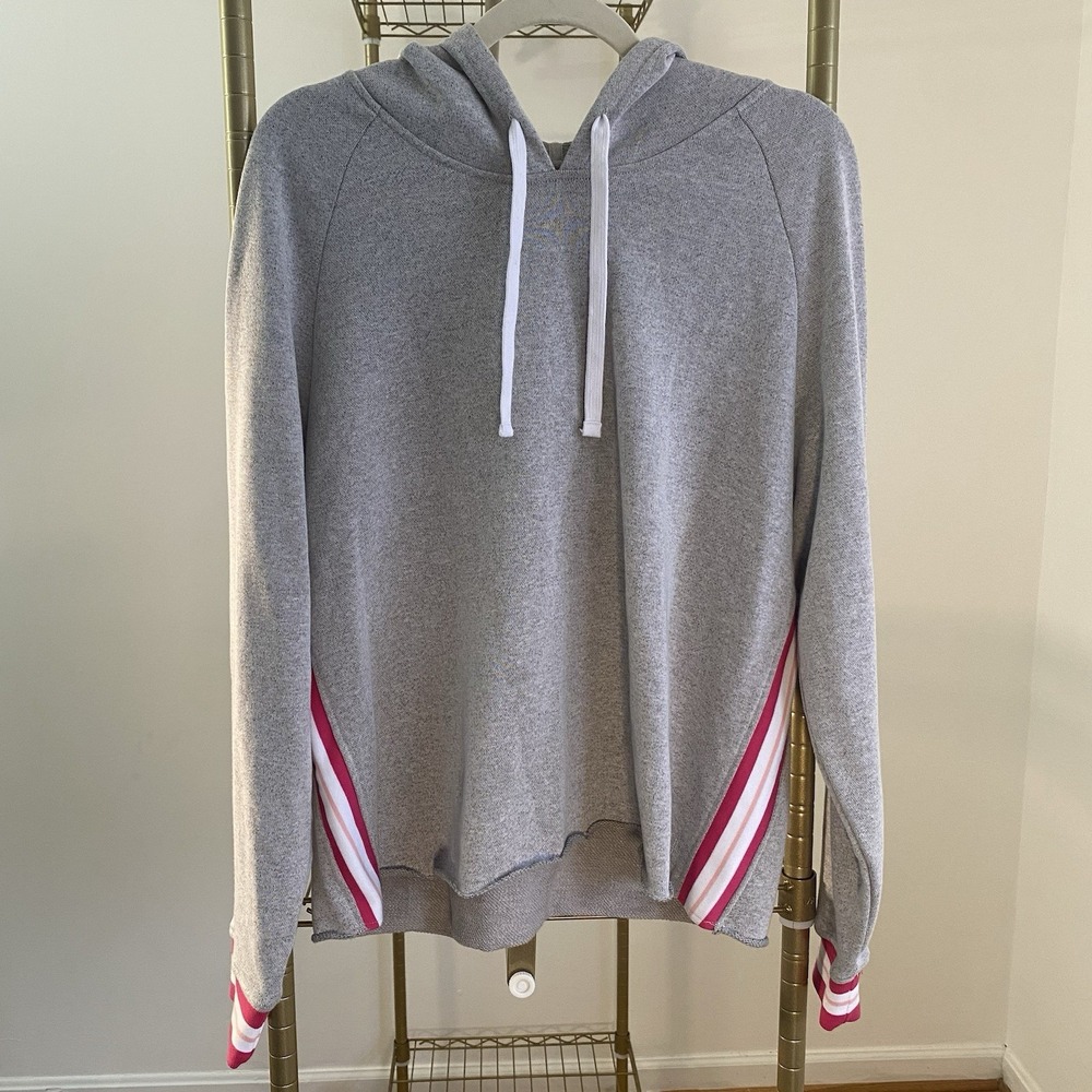 Krimson Klover Terry Hoodie Sweatshirt Women's XL Striped Pink Gray
